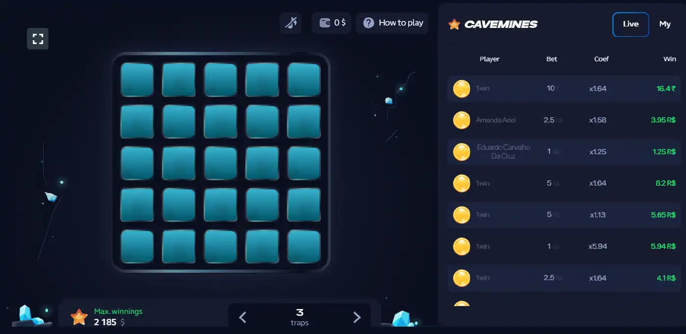 1win Mines crash game